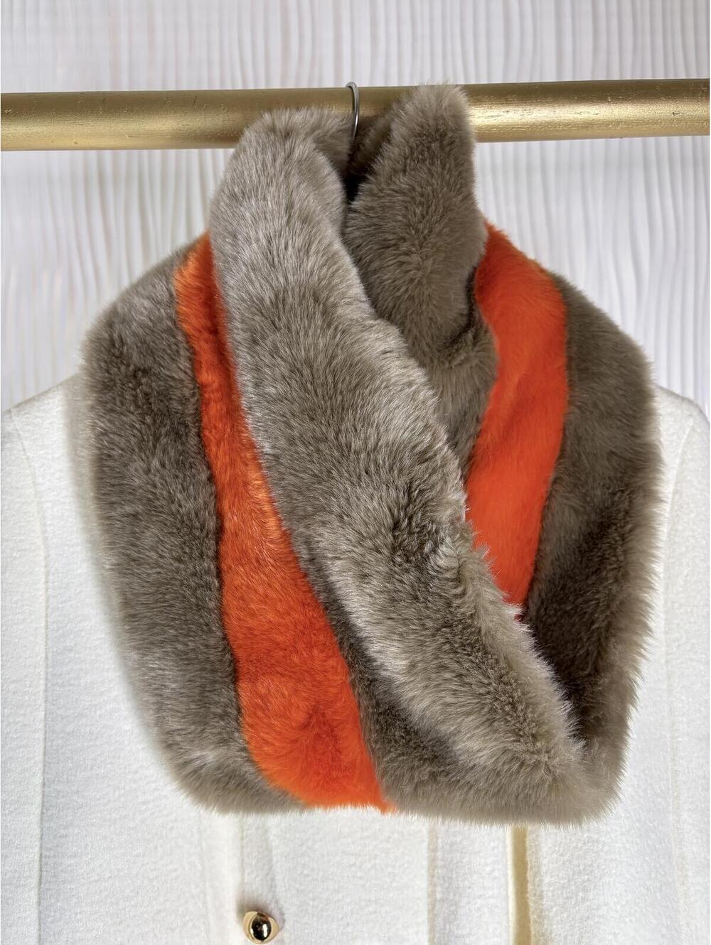 Anthropologie NWOT Hayden Stripe Faux-fur Cowl Eugenia Kim Scarf Orange and Tan